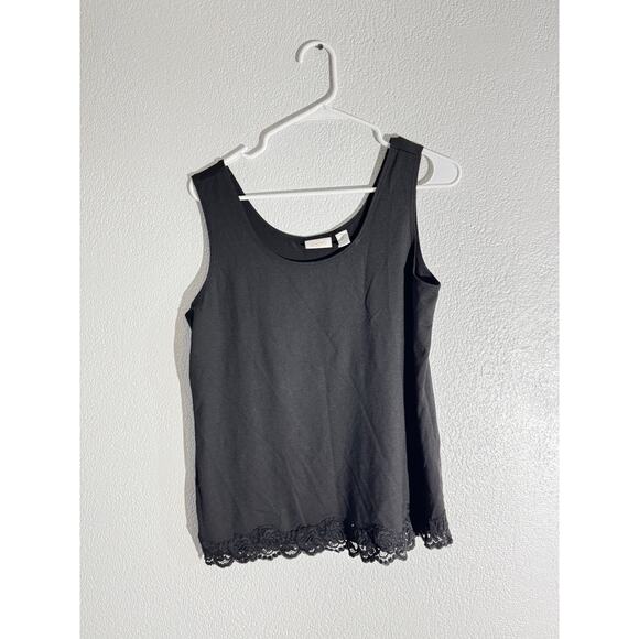 Chico’s Black Lace-Trim Tank Top Size 2 - Picture 1 of 6